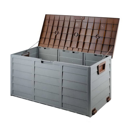 Outdoor Storage Box 290L Lockable Organiser Garden Deck Shed Tool Brown Furniture Kings Warehouse