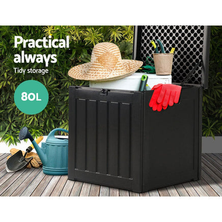 Outdoor Storage Box 80L Container Lockable Garden Toy Tool Shed Black Furniture Kings Warehouse
