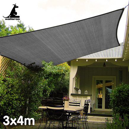 Outdoor Sun Shade Sail Canopy Grey Rectangle 3 x 4M Kings Warehouse
