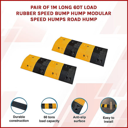Pair of 1m Long 60T Load Rubber Speed Bump Hump Modular Speed Humps Road Hump Home & Garden Kings Warehouse