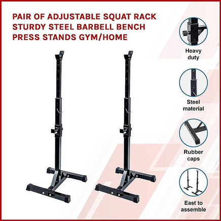 Pair of Adjustable Squat Rack Sturdy Steel Barbell Bench Press Stands GYM/HOME Kings Warehouse