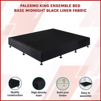 Palermo King Ensemble Bed Base Midnight Black Linen Fabric Furniture Kings Warehouse