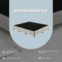 Palermo King Ensemble Bed Base Platinum Light Grey Linen Fabric Furniture Kings Warehouse