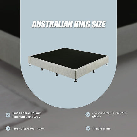 Palermo King Ensemble Bed Base Platinum Light Grey Linen Fabric Furniture Kings Warehouse