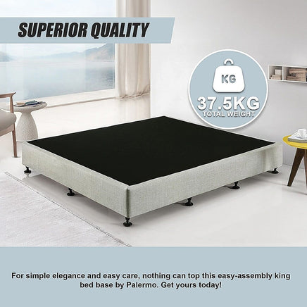 Palermo King Ensemble Bed Base Platinum Light Grey Linen Fabric Furniture Kings Warehouse