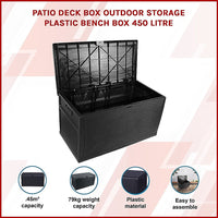 Patio Deck Box Outdoor Storage Plastic Bench Box 450 Litre Home & Garden Kings Warehouse
