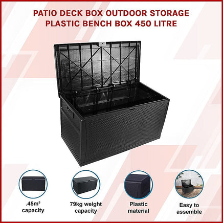Patio Deck Box Outdoor Storage Plastic Bench Box 450 Litre Home & Garden Kings Warehouse