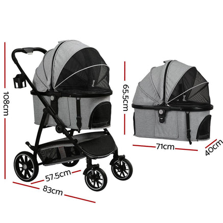 Pet Stroller Pram Large Dog Cat Carrier Travel Pushchair Foldable 4 Wheels Passionate for Pets Kings Warehouse