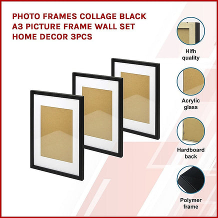 Photo Frames Collage Black A3 Picture Frame Wall Set Home Decor 3PCS Home & Garden Kings Warehouse