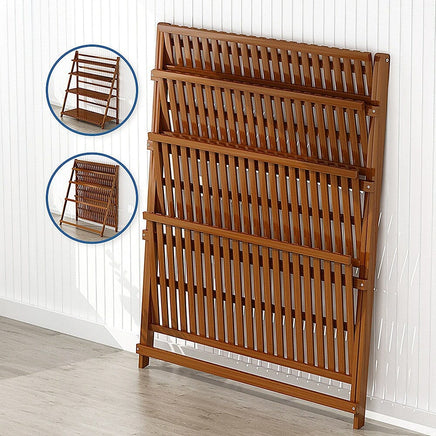 Plant Stand Outdoor Indoor Garden Wood Bamboo Shelf Folding 100CM Length Home & Garden Kings Warehouse