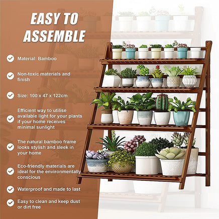 Plant Stand Outdoor Indoor Garden Wood Bamboo Shelf Folding 100CM Length Home & Garden Kings Warehouse