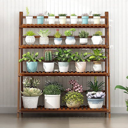 Plant Stand Outdoor Indoor Garden Wood Bamboo Shelf Folding 100CM Length Home & Garden Kings Warehouse