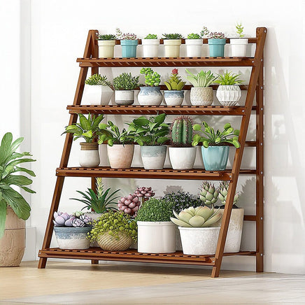 Plant Stand Outdoor Indoor Garden Wood Bamboo Shelf Folding 100CM Length Home & Garden Kings Warehouse