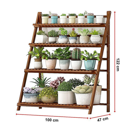 Plant Stand Outdoor Indoor Garden Wood Bamboo Shelf Folding 100CM Length Home & Garden Kings Warehouse