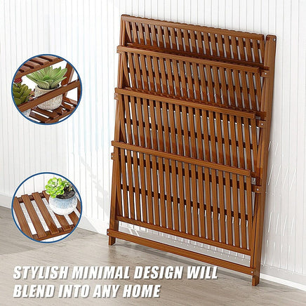 Plant Stand Outdoor Indoor Garden Wood Bamboo Shelf Folding 100CM Length Home & Garden Kings Warehouse