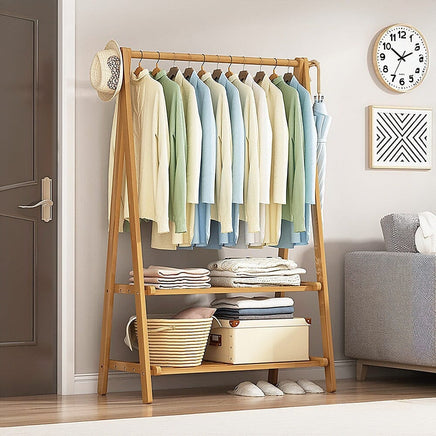 Portable Clothes Rack Coat Garment Stand Bamboo Rail Hanger Airer Closet Furniture Kings Warehouse