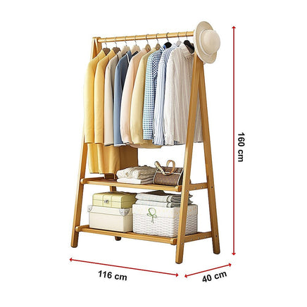 Portable Clothes Rack Coat Garment Stand Bamboo Rail Hanger Airer Closet Furniture Kings Warehouse