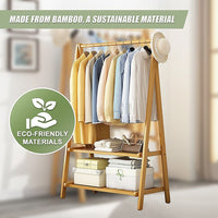 Portable Clothes Rack Coat Garment Stand Bamboo Rail Hanger Airer Closet Furniture Kings Warehouse