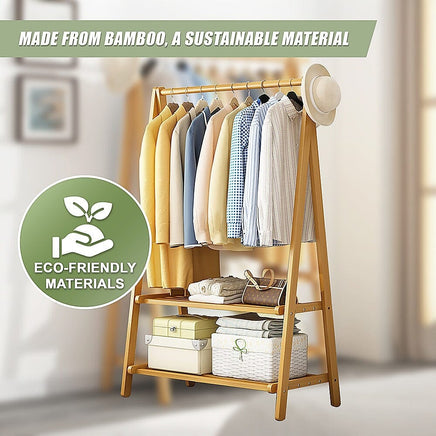 Portable Clothes Rack Coat Garment Stand Bamboo Rail Hanger Airer Closet Furniture Kings Warehouse