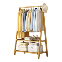Portable Clothes Rack Coat Garment Stand Bamboo Rail Hanger Airer Closet Furniture Kings Warehouse