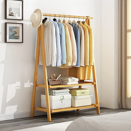 Portable Clothes Rack Coat Garment Stand Bamboo Rail Hanger Airer Closet Furniture Kings Warehouse