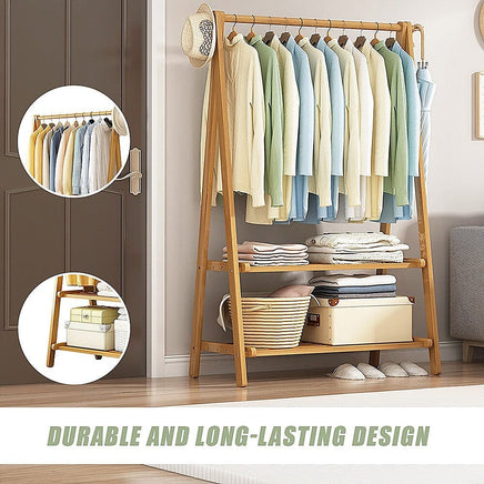 Portable Clothes Rack Coat Garment Stand Bamboo Rail Hanger Airer Closet Furniture Kings Warehouse