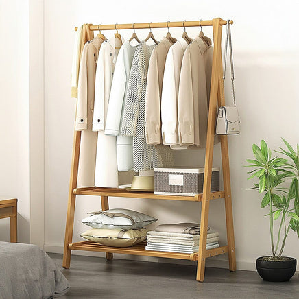 Portable Clothes Rack Coat Garment Stand Bamboo Rail Hanger Airer Closet Furniture Kings Warehouse