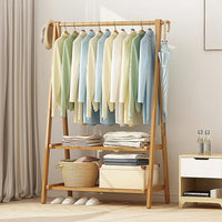 Portable Clothes Rack Coat Garment Stand Bamboo Rail Hanger Airer Closet Furniture Kings Warehouse