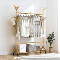 Portable Clothes Rack Coat Garment Stand Bamboo Rail Hanger Airer Closet Home & Garden Kings Warehouse