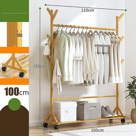 Portable Clothes Rack Coat Garment Stand Bamboo Rail Hanger Airer Closet Home & Garden Kings Warehouse