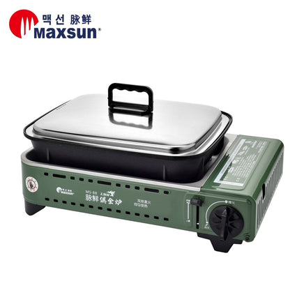 Portable Gas BBQ Stove PRO Grill Plate Burner Butane Camping Gas Cooker With Non Stick Pan and Lid Outdoor Kings Warehouse
