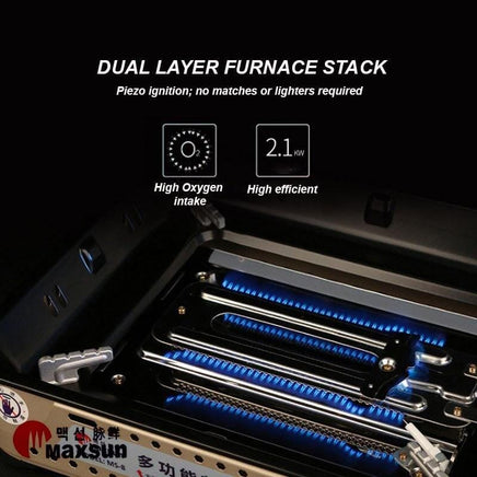 Portable Gas Burner Stove with Inset Non Stick Cooking Pan Cooker Butane Camping 60mm Deep Pan Outdoor Kings Warehouse