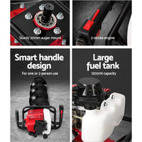 Post Hole Digger 92CC Petrol Motor Drill Extension Auger Bits Kits Tools Kings Warehouse