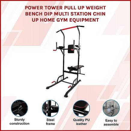Power Tower Pull Up Weight Bench Dip Multi Station Chin Up Home Gym Equipment Sports & Fitness Kings Warehouse