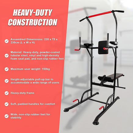 Power Tower Pull Up Weight Bench Dip Multi Station Chin Up Home Gym Equipment Sports & Fitness Kings Warehouse