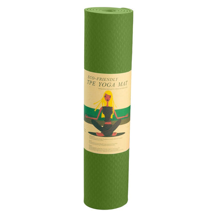 Powertrain Eco-friendly Dual Layer 6mm Yoga Mat | Olive | Non-slip Surface And Carry Strap For Ultimate Comfort And Portability Kings Warehouse