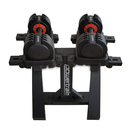 Powertrain GEN2 Pro Adjustable Dumbbell Set - 2 x 25kg (50kg) Home Gym Weights with Stand Kings Warehouse