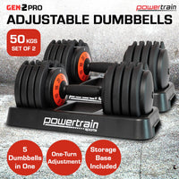 Powertrain GEN2 Pro Adjustable Dumbbell Set - 50kg Kings Warehouse