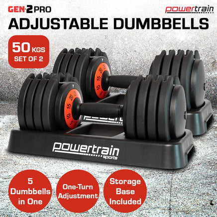 Powertrain GEN2 Pro Adjustable Dumbbell Set - 50kg Kings Warehouse