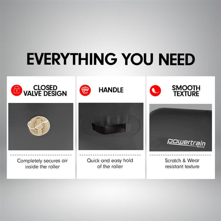 Powertrain Sports Inflatable Gymnastics Air Barrel Exercise Roller 120 x 75cm - Black Kings Warehouse