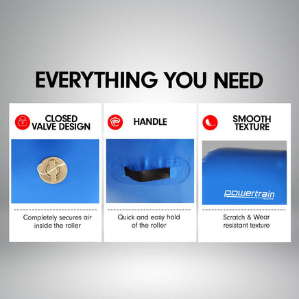 Powertrain Sports Inflatable Gymnastics Air Barrel Exercise Roller 120 x 75cm - Blue Kings Warehouse