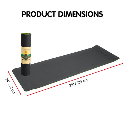 Powertrain TPE Yoga Exercise Mat Home Gym Pilates Fitness 8mm Thick in Black/Green Sports & Fitness Kings Warehouse