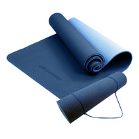 Powertrain TPE Yoga Exercise Mat Home Gym Pilates Fitness 8mm Thick in Dark Blue Sports & Fitness Kings Warehouse