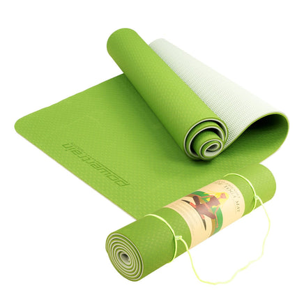 Powertrain TPE Yoga Exercise Mat Home Gym Pilates Fitness 8mm Thick in Green Sports & Fitness Kings Warehouse