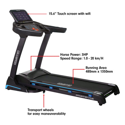 Powertrain V1100 Treadmill with Wifi Touch Screen & Incline Kings Warehouse