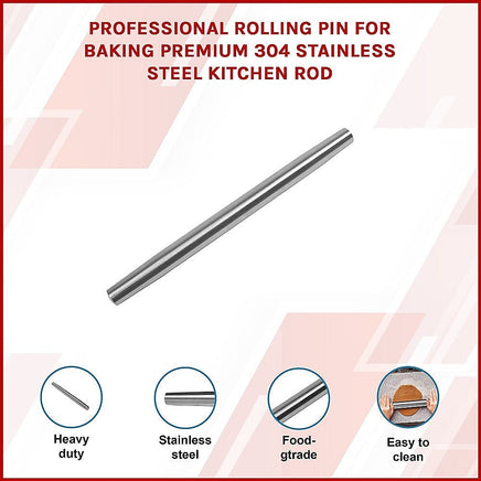 Professional Rolling Pin for Baking Premium 304 Stainless Steel Kitchen Rod Home & Garden Kings Warehouse