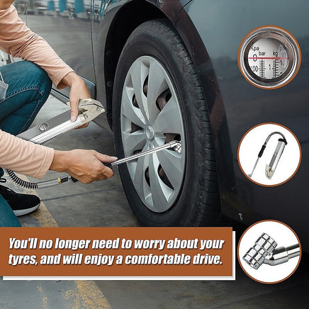 Professional Tyre Inflator with Gauge Air Line Pressure Tester Tyre Pump Tools Kings Warehouse