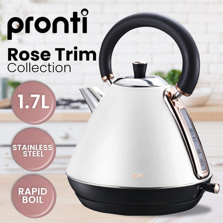 Pronti 1.7l Rose Trim Collection Kettle - White Kings Warehouse