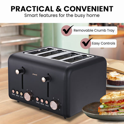Pronti 4 Slice Toaster Rose Trim Collection - Black Kings Warehouse