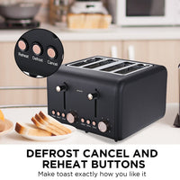 Pronti 4 Slice Toaster Rose Trim Collection - Black Kings Warehouse